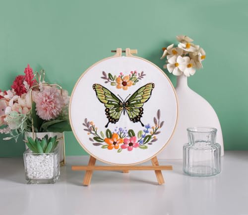Mozzyyee 3 Sets Embroidery Starter Kit for Beginners Adults Include 3 Embroidery Clothes with Instructions Hoops Floss Thread Fabric Needles (Butterfly) - color: Butterfly