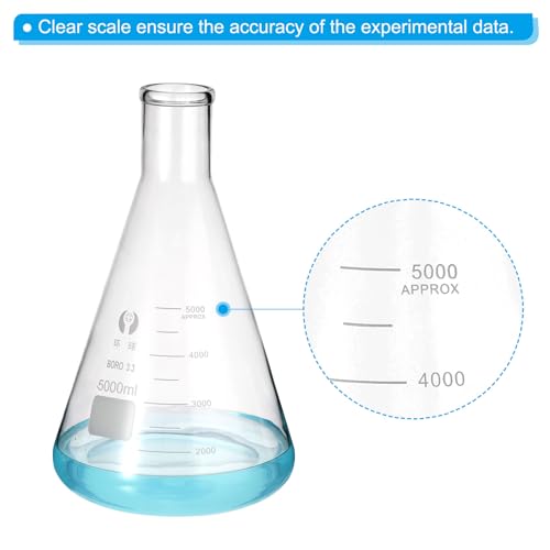 PATIKIL Erlenmeyer Flask, 5000ml 169oz Narrow Mouth Graduated Flasks Borosilicate Glass with Printed Graduation for Lab Experiment Chemistry Science Study - size: 5000ml/165oz