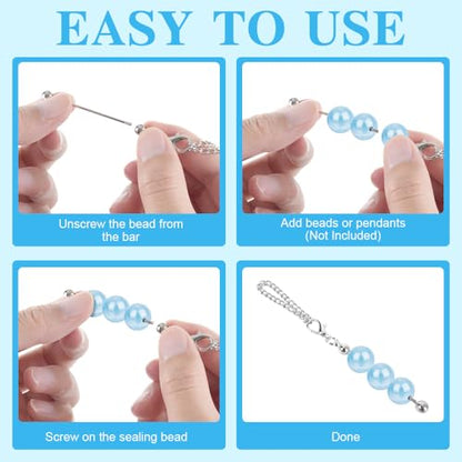 16PCS Beadable Keychain Bar Bulk, Keychain Making Kit - color: Silver