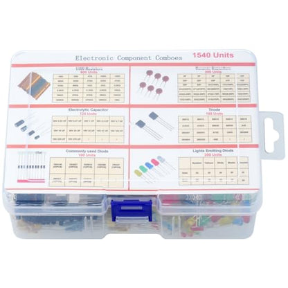 1540 Pcs Electronic Component Assortment Kit LED Diode Transistor Metal Film Resistors Aluminum Electrolytic Capacitors Ceramic Capacitors and 40Pin Male to Male Jumper Wire