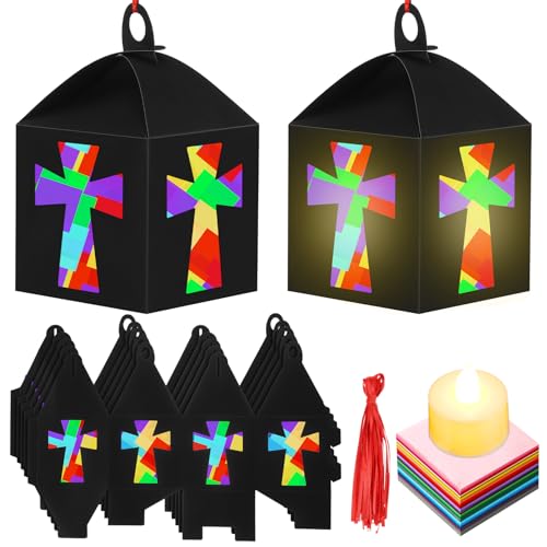 Simgoing 12 Sets Religious Cross Lantern Craft Sunday School Crafts Kit - style: Religious Cross
