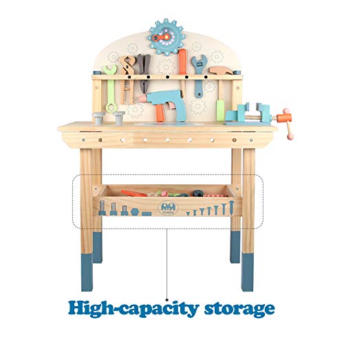 Tool Bench for Kids Toy Play Workbench Wooden Tool Bench Workshop Workbench with Tools Set Wooden Construction Bench Toy for 3 4 5 Year Boys Girls - style: Green Tool Bench