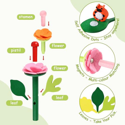 Wooden Flower Garden Building Toys for Kids, STEM Educational Activity Preschool Kit Gift for Boys Girls Age 3 4 5 6 7 Years Old, Stacking Game for Toddlers Build a Bouquet Spring Gifts