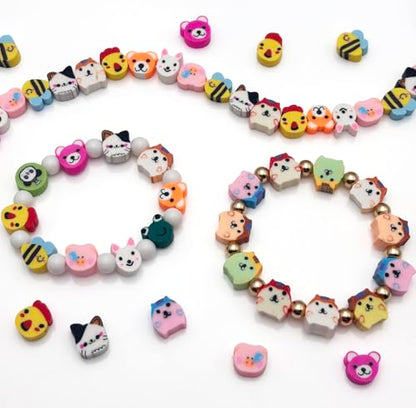 ZSFLZS Mixed Animal Polymer Clay Beads, 200PCS Animal Polymer Beads for Bracelet Making, Piglet Puppy Kitten Rabbit Chick, Clay Bead Charms for Jewelry Making, Necklace, Earring Making - color: animal