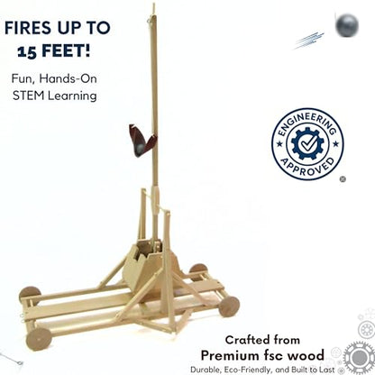 PATHFINDERS Medieval Trebuchet STEM Kit – DIY Wooden Mechanical Model | Working Counterweight Siege Engine | Engineering & Physics Project for Teens 14+ | Build-It-Yourself Historical Model