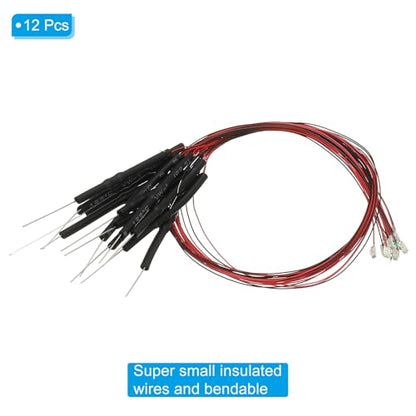 PATIKIL 1206 Pre-Wired Micro LED, 12 Pcs 9-12V Pre-soldered Mini Light Emitting Diodes Surface Mount Device for Model, DIY, 9.8" Length, Red - color: Red, size: 1206