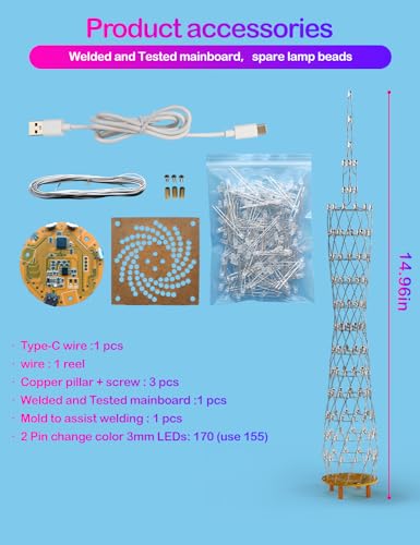 Led Canton Tower Model DIY Electronic Kit, Handmade Soldering Project Kit, 12 Led Circles, Height 38cm. (GZT12) - size: GZT-12 KIT