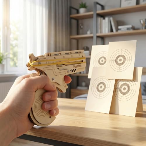 Adult 3D Wooden Puzzle 4-Shot Rubber Band Gun - Handgun Model - style: Semi-Circular Pistol