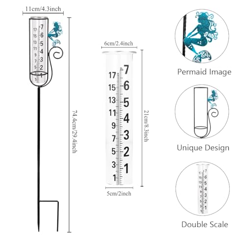 Stargarden Rain Gauge Outdoor, Mermaid Rain Gauge with Metal Stake - color: Blue mermaid