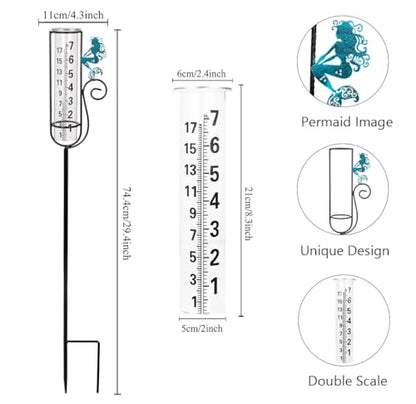 Stargarden Rain Gauge Outdoor, Mermaid Rain Gauge with Metal Stake - color: Blue mermaid