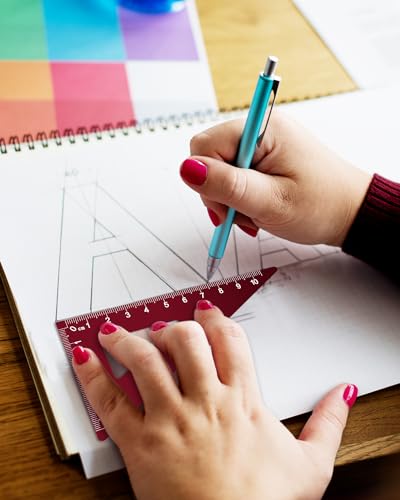 Honagu Aluminum Alloy Triangular Ruler Set, 8 Pieces/2 Sets, Modern Design, 12 Inches - color: Blue+Red