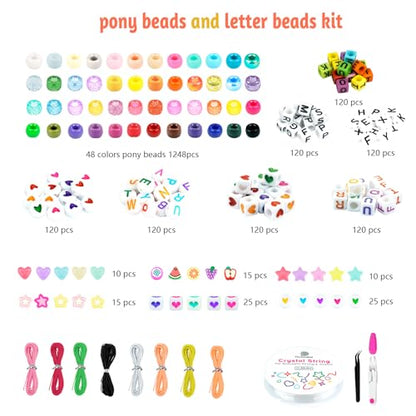 Dowsabel Friendship Bracelet Making Kit, Pony Kandi Beads & 11 Different Beads, 8 Colors Nylon Thread, DIY Jewelry & Craft Gifts - color: A_48 Colors