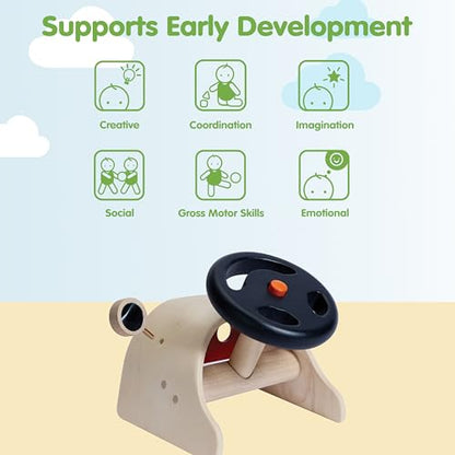 PlanToys® Wooden Driving Console Montessori Kids Pretend Play Dashboard Toy - color: Driving Console