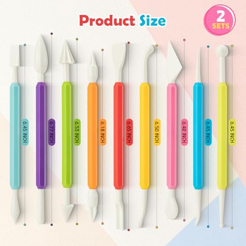 2 Set Air Dry Clay Tools, 18PCS Polymer Clay Tools Kit for Modeling, Plastic Clay Tools Sculpting for Kids, Adults, Molding, Shaping, Carving, Dotting, Trimming, Pottery, Craft Supplies Accessories - color: 18PCS