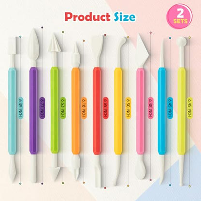 2 Set Air Dry Clay Tools, 18PCS Polymer Clay Tools Kit for Modeling, Plastic Clay Tools Sculpting for Kids, Adults, Molding, Shaping, Carving, Dotting, Trimming, Pottery, Craft Supplies Accessories - color: 18PCS
