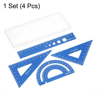 HARFINGTON 4pcs Geometry Set 15cm Metric Measure Laser Engraving Aluminum Ruler Metal Ruler Set Triangle Protractor Ruler Tool Set for Classroom, Office, Home, Blue - color: Blue