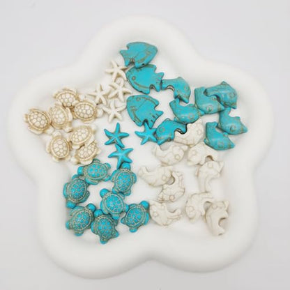 Julie Wang 55PCS Man-made Turquoise Beads Blue White Starfish Turtle Dolphin Fish Ocean Charms for Jewelry Making Summer Beach Beads Sea Pendants Necklace Earring Bracelet Craft DIY Supplies - color: Style A-55PCS