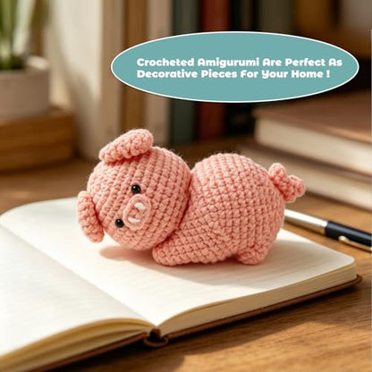 JueRum Pig Crochet Kits for Adult,Amigurumi Advanced Crochet Animals Kit with Step-by-Step Video Tutorials, Learn to Crochet Pig Animals Knitting Kit for Adult Crochet Gifts - color: Pink Curvy Hip Pig