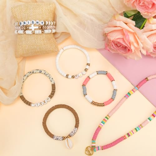 Sunlode Clay Beads Bracelet Making Kit, 3 Boxes 15,000PCS Boho Color with Letter Beads, Charms and Elastic Strings, DIY Jewelry Set for Friendship Bracelets Crafts Gift - style: Boho Chic