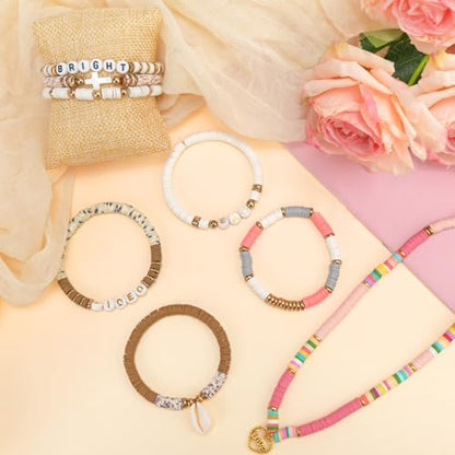 Sunlode Clay Beads Bracelet Making Kit, 3 Boxes 15,000PCS Boho Color with Letter Beads, Charms and Elastic Strings, DIY Jewelry Set for Friendship Bracelets Crafts Gift - style: Boho Chic