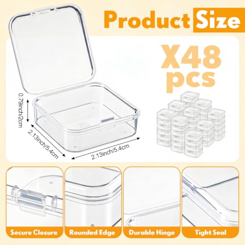 SATINIOR 48 Packs Clear Small Plastic Containers Transparent Storage Box with Hinged Lid for Small Items Crafts Jewelry (2.12 x 2.12 x 0.79 Inches) - size: 2.12 x 2.12 x 0.79 in