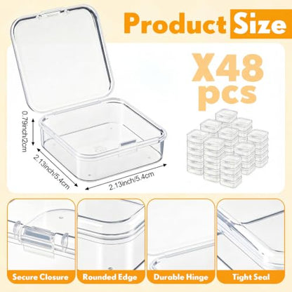 SATINIOR 48 Packs Clear Small Plastic Containers Transparent Storage Box with Hinged Lid for Small Items Crafts Jewelry (2.12 x 2.12 x 0.79 Inches) - size: 2.12 x 2.12 x 0.79 in