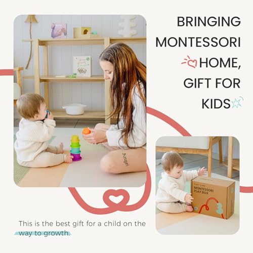 Tiny Land Montessori Toy Set for Babies 7-9 Months Senser Play Kit - 5-in-1 Wooden Learning Toys with Object Permanence Box, Sensory Ball, Stacking Cups and Mirror Puzzle,Body Board Book - style: 7-9M Educational Box
