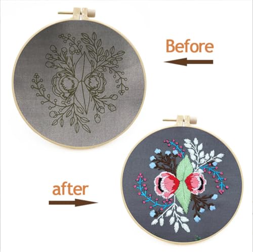 Meecaa 3P Starry Sky Abstract Landscape Embroidery Kit Starter Set, Hand Embroidery Set,Pattern Printed Cross Stitch Set for Beginner Adults, with Embroidery Hoop and Instructions (Starry Sky 3) - color: Starry Sky 3