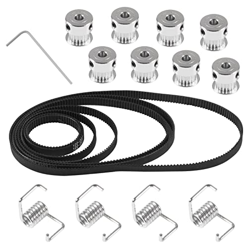 21PCS/Set GT2 Timing Belt Pulley Include 8pcs Mix Timing Belt 6 mm Width, 8pcs 20 Teeth 6mm Bore Belt Pulley Wheel, 4pcs Tensioner Spring Torsion with 1pcs Allen Wrench for 3D Printer