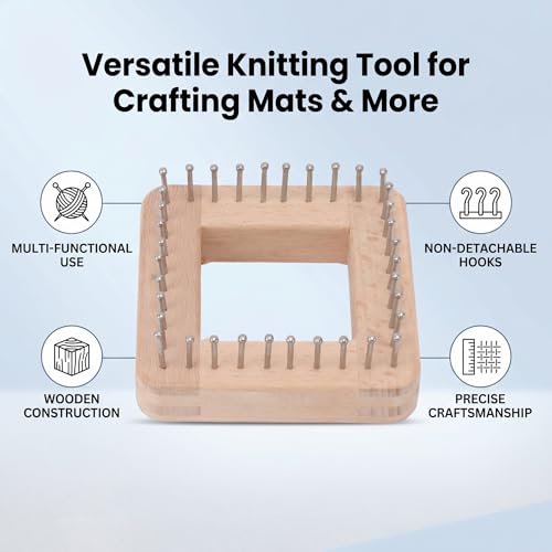 Square Wooden Knitting Loom with Multiple Hooks, Mini Crochet Board for Weaving Scarves, Hats, Socks and Hairband - DIY Beginner Knitting Tool - size: Small