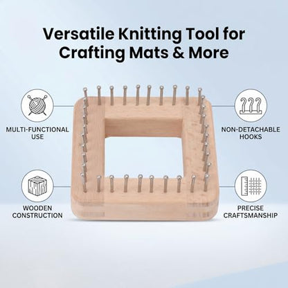 Square Wooden Knitting Loom with Multiple Hooks, Mini Crochet Board for Weaving Scarves, Hats, Socks and Hairband - DIY Beginner Knitting Tool - size: Small