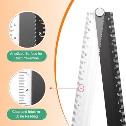 HARFINGTON 2pcs Folding Straight Ruler 30cm Metric Aluminum Alloy Protractor Foldable Angle Ruler Geometric Measuring Tool for Architects Artists Office, Black/Gray - color: Black/Gray