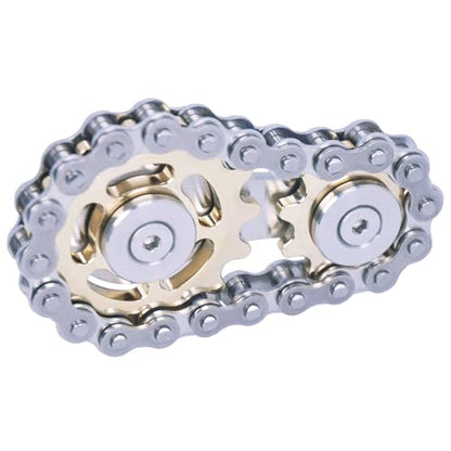 Fidget Spinner, Sprocket Linkage Bike Chain Spinner Design 2 Gears Figity Spin Finger Games, Metal Stainless Steel Durable Mechanics, Premium Figit Toy - Gold - color: Gold