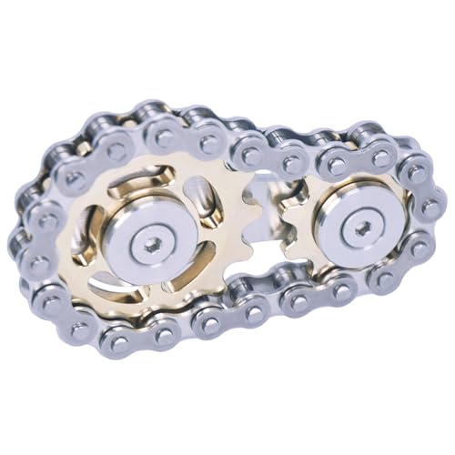 Fidget Spinner, Sprocket Linkage Bike Chain Spinner Design 2 Gears Figity Spin Finger Games, Metal Stainless Steel Durable Mechanics, Premium Figit Toy - Gold - color: Gold