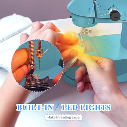 Sewing Machine for Beginners with Fabrics&Finger Guard, Mini Size - color: Blue & Black