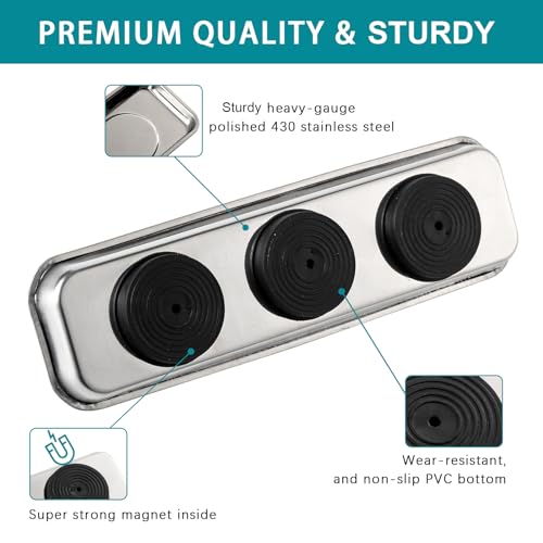 3 Pieces Magnetic Trays Set Stainless Steel Magnet Tool Tray Parts Holder for Screws, Sockets, Bolts, Pins, Mechanic's and Automotive - size: 3 Pieces Set (3.7" x 2.5" + 8.9" x 2.5")