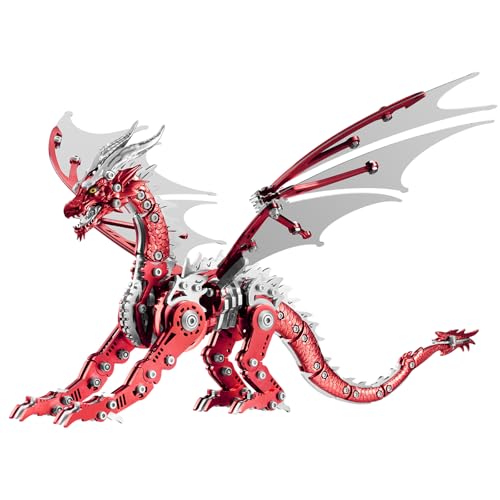 3D Model Kits for Adults,Metal Dragon Puzzle Building Set,Collectible Mechanical Engineering Crafts for Home Office Decoration & Gift（Red）