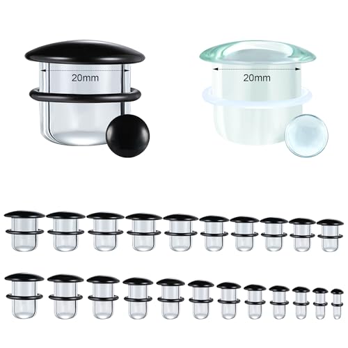 Glass Ear Stretching Kit Gauges 3mm-25mm Single Flare Plugs 4Pcs - color: Clear/Black, size: 20mm（13/16"）