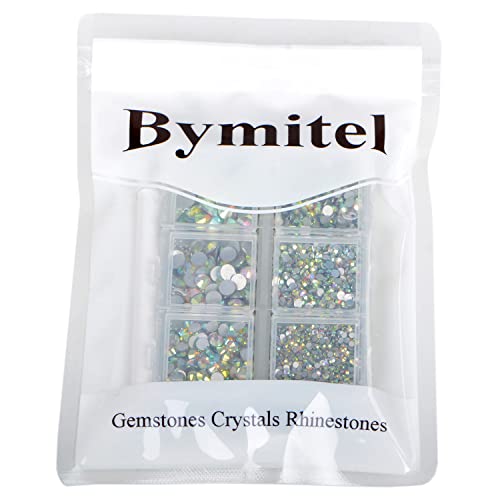 Bymitel 5000 Pieces 6 Mixed Sizes Glue Fix on Glass Rhinestones Round Crystal Gems Flatback for DIY Jewelry Making with one Picking Pen (6-Sizes 5000PCS, Crystal AB) - color: Crystal AB, size: 6-SIZES 5000PCS