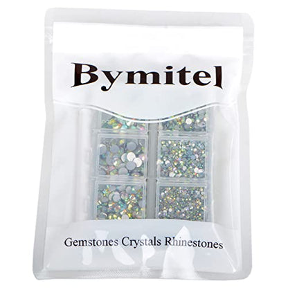 Bymitel 5000 Pieces 6 Mixed Sizes Glue Fix on Glass Rhinestones Round Crystal Gems Flatback for DIY Jewelry Making with one Picking Pen (6-Sizes 5000PCS, Crystal AB) - color: Crystal AB, size: 6-SIZES 5000PCS