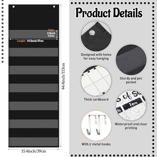Funrous Days of School Pocket Chart Number of The Day Countdown Posters Back to School Black White Dots Countdown Bulletin Board Decor Hundreds Tens Ones Place Value Chart Cards for Classroom Home - style: Dots