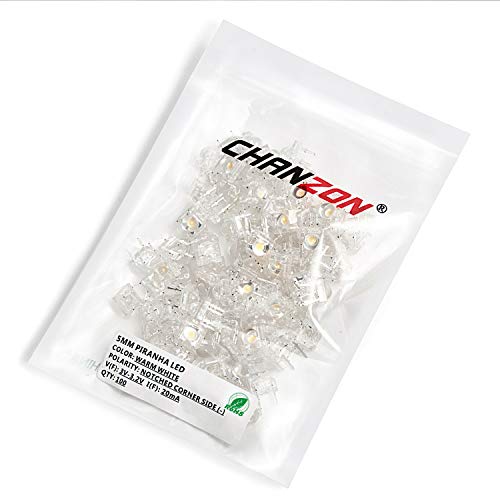 CHANZON 100 pcs 5mm Piranha Superflux Warm White LED Lights (DC 3V 20mA) - color: F) Warm White (100pcs)