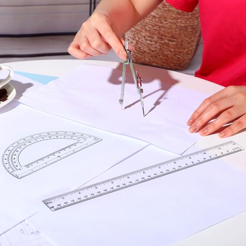 Zonon 3 Pcs 12" Clear Plastic Ruler 6 Inch Protractor Compass Set, Clear - color: Clear, size: 12 Inch