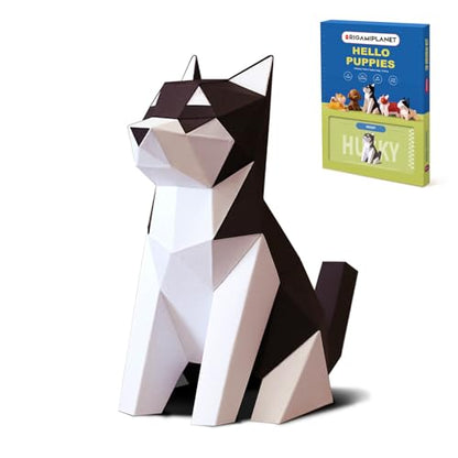 Husky 3D Origami Paper Craft Kit, Easy DIY Pre-Cut Dog Paper Sculpture Model for Adults, Cute Animal Handmade Home Decor Papercraft Gift Set for Beginners