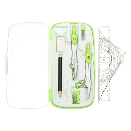 PATIKIL Geometry Precision Tool Set, 11 Pcs Geometry Set Compass Tool with Shatterproof Storage Box Rulers Math Compass Kit for Math Drafting Supplies, Grass Green(Style 1) - color: Grass Green