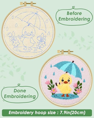 ERKOON Punch Needle Kit for Beginners Adults, DIY Easy Animal Embroidery Set for Starter Art Craft, Needling Punch Project with Patterns, Tools, Yarns, Hoop, Instruction (Duck) - color: Duck