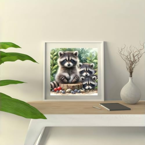5D Animals Diamond Painting Kits for Adults,Raccoon Family Diamond Art Kits - color: KM155-1