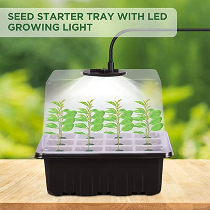 Seed Starter Tray with Light, 6PCS Seed Starter Kit with Grow Light, Seedling Starter Trays with Humidity Domes, Covers Height 3.9", Indoor Gardening Plant Germination Trays - color: Black