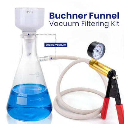 500ml Burchner Vacuum Filtration Kit - 3.3 Glass Flask & Hand Pump - size: 500ML