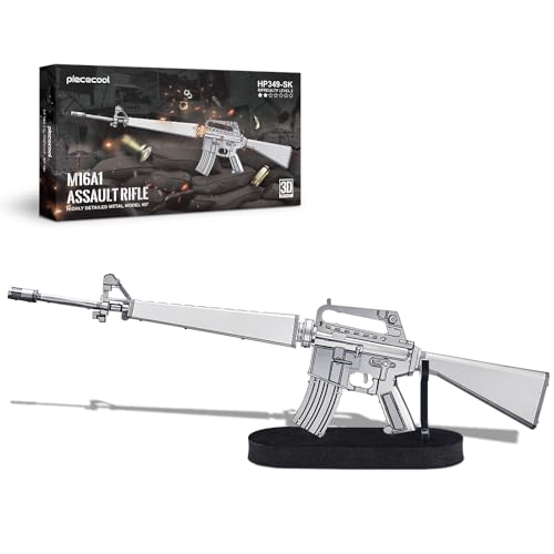 Piececool 3D Puzzles for Adults, Metal M16A1 Assault Rifle Gun Model Building Kits, DIY Assembling Arts and Crafts Best Dad Christmas Birthday Gifts & Desk Decor. - color: Silver